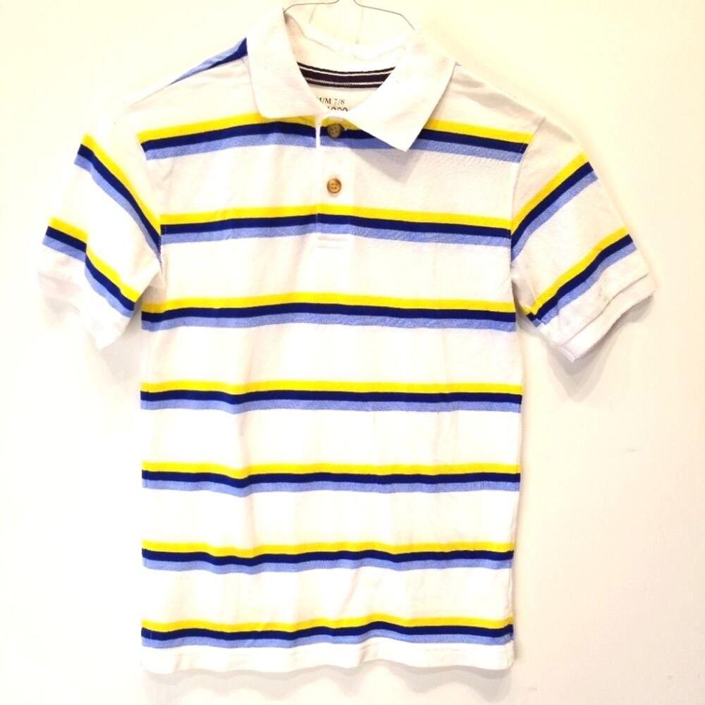 Childrens Place Boys Cotton Collared Tee‎ Lightweight Stripped T-Shirt Size 7/8
